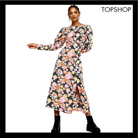 Topshop Dresses & Skirts - NEW TOPSHOP FLORAL PRINTED PUFF SLEEVE MIDI DRESS
